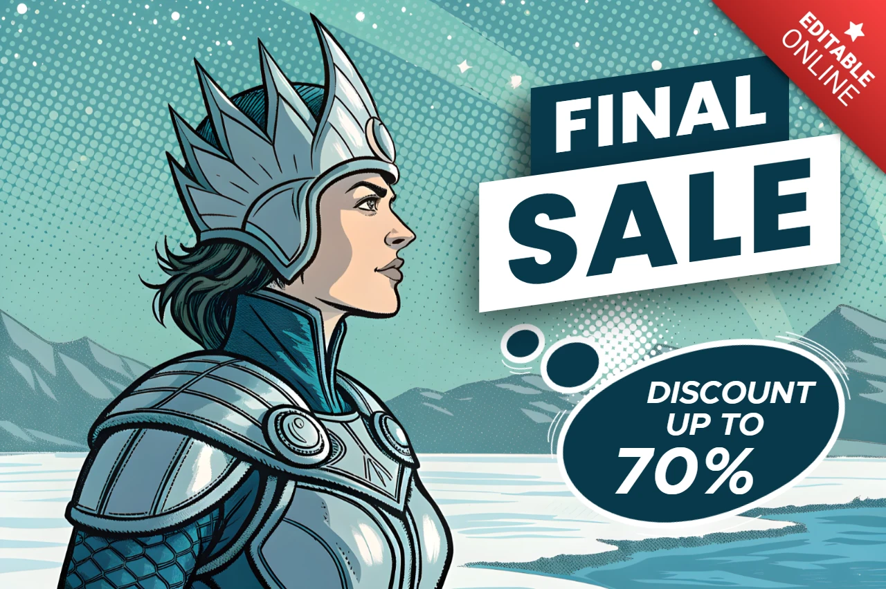 Modelo de design de personagem heroico para panfletos promocionais
