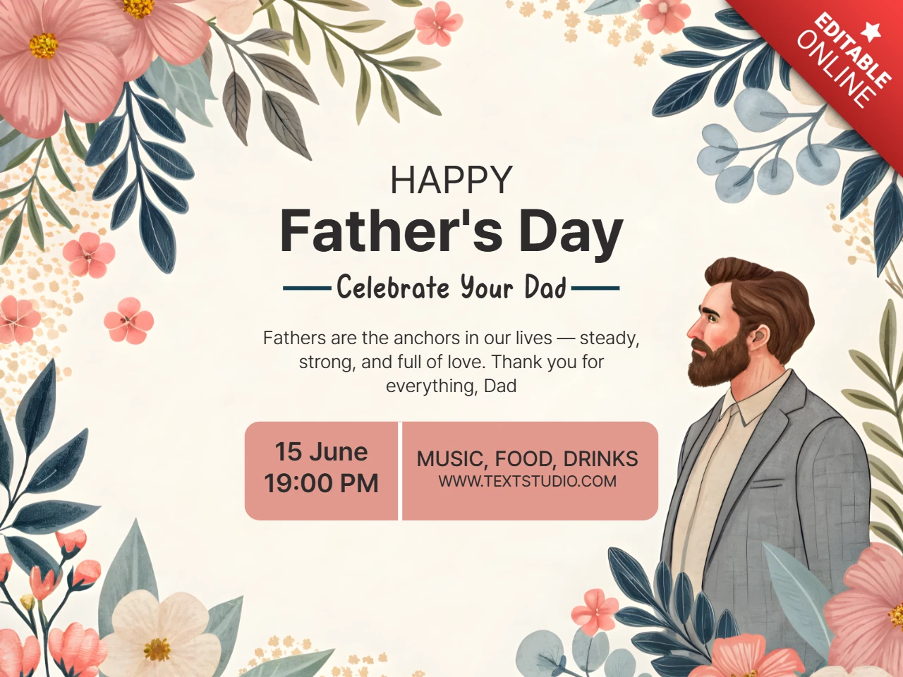 Editable Father's Day Celebration Template - Floral Design with Modern Aesthetic