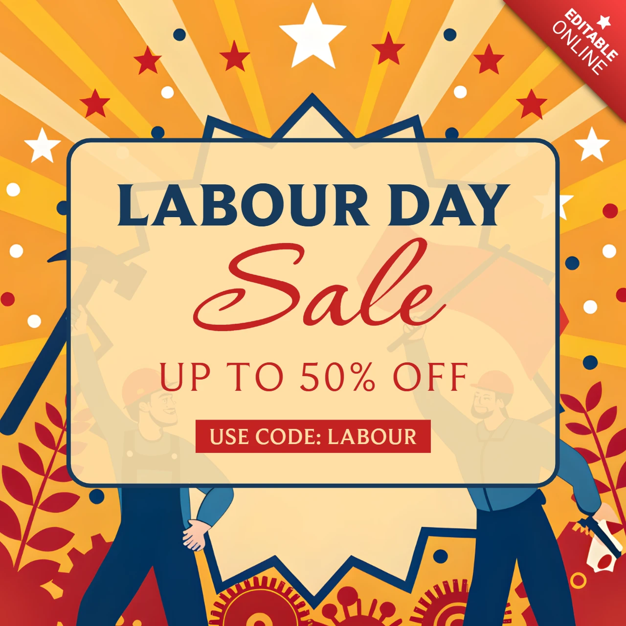 Labor Day Sale Designvorlage - lebendiger Retro-Stil für Werbegrafiken