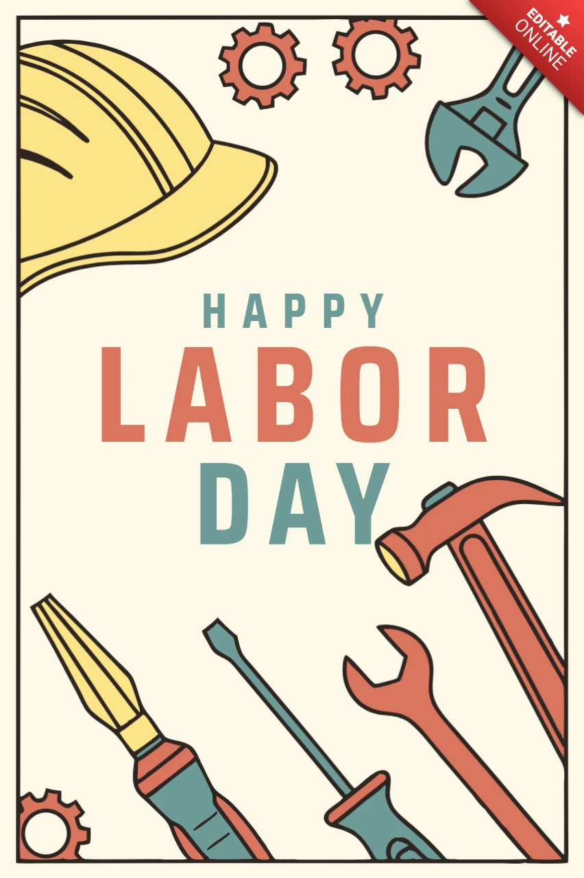 Vintage Labor Day Celebration Template Design with Tools and Hard Hat