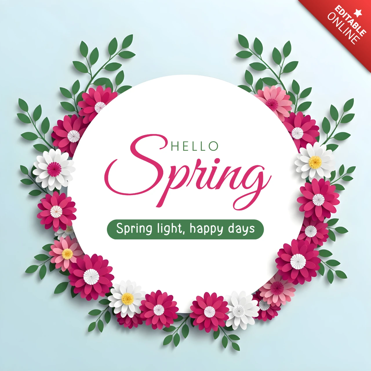 Spring Floral Design Template for Greeting Cards with Paper Flowers