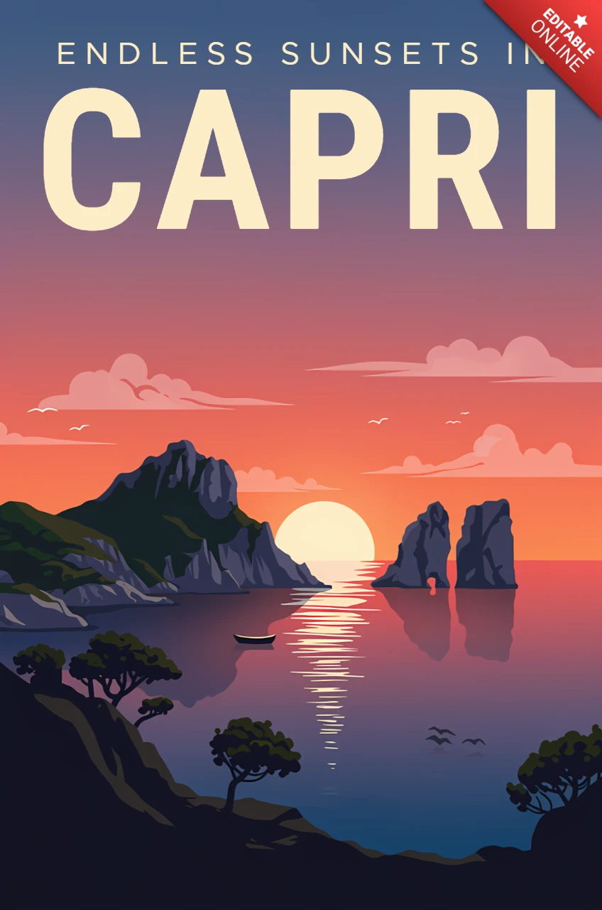 Capri Sunset Design Template for Travel Posters