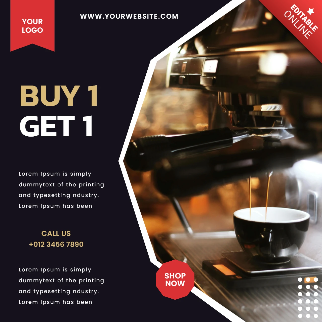 Modelo de design de post de mídia social promocional Compre 1 e leve 1 café