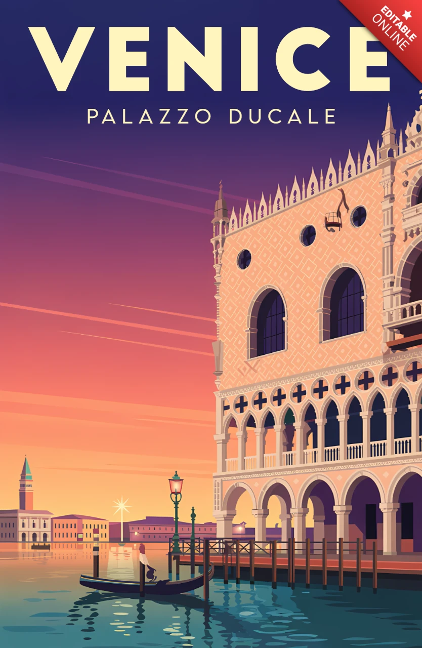 Venedig Palazzo Ducale Vintage Reiseplakat Designvorlage