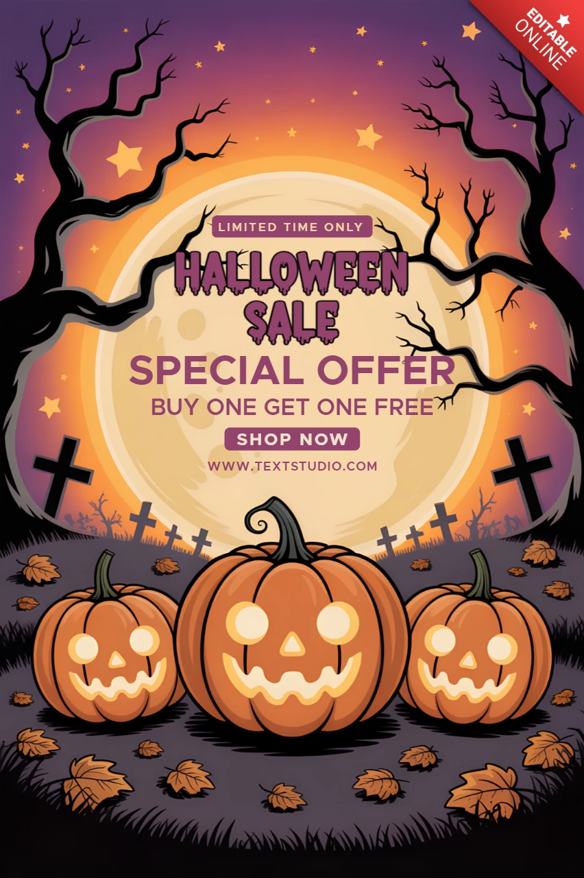 Modelo de venda de Halloween assustador com abóboras para folhetos promocionais