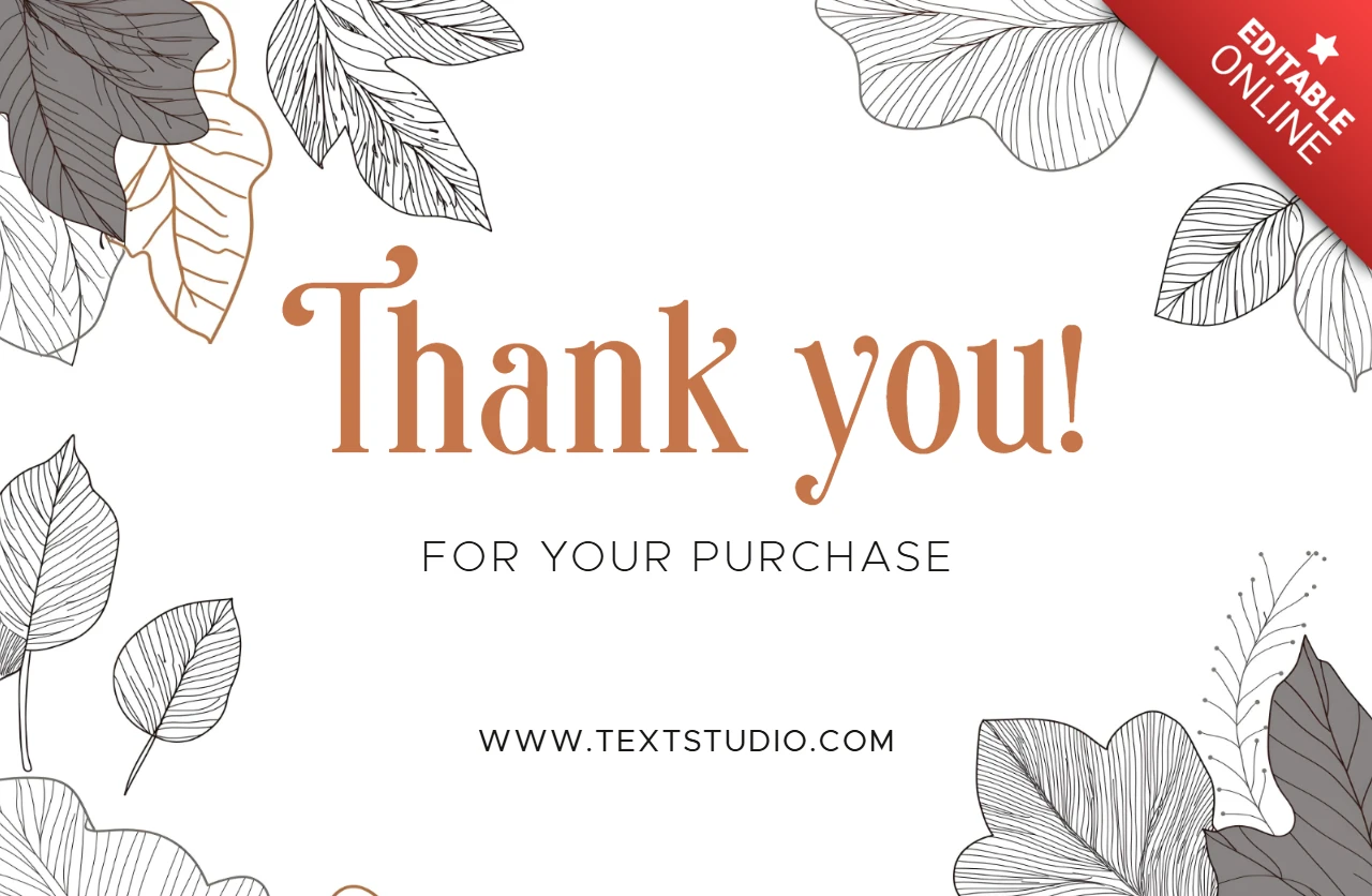 Minimalist Autumn Leaf Brown and Gray Thank You Card Template