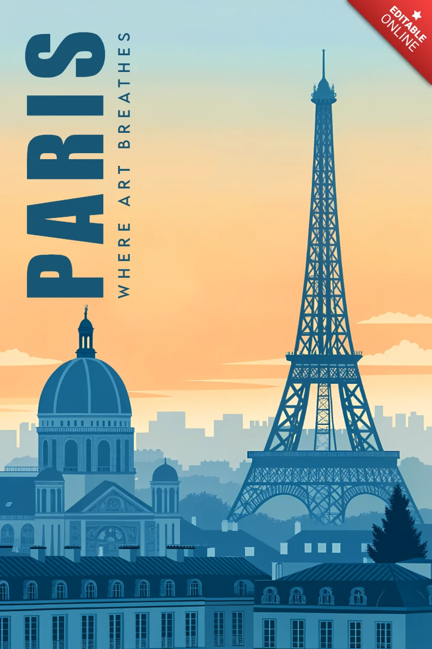 Paris Skyline Design Template for Retro Flat Travel Posters and Merch