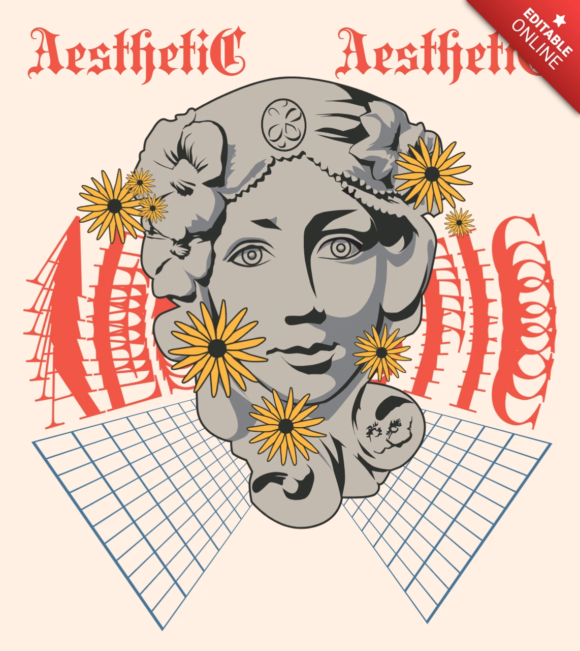 Aesthetic Floral Face Design Template for Apparel and Merchandise