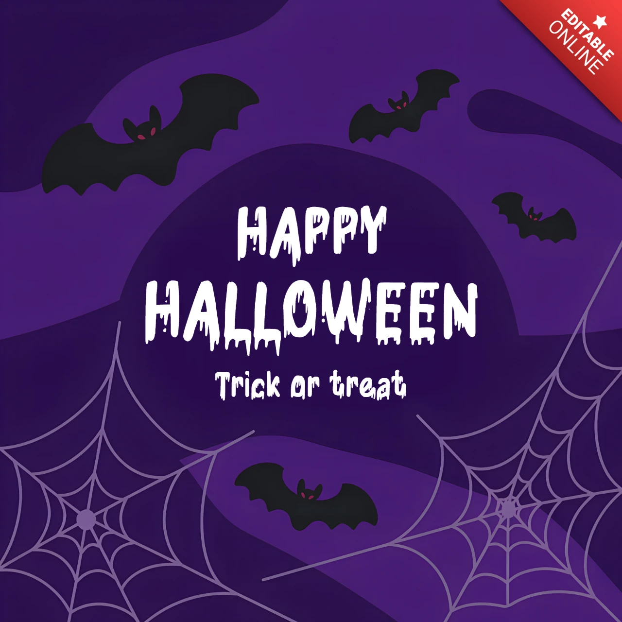 Minimalist Purple Spooky Halloween Design with Bats and Spiderwebs for Merchandising