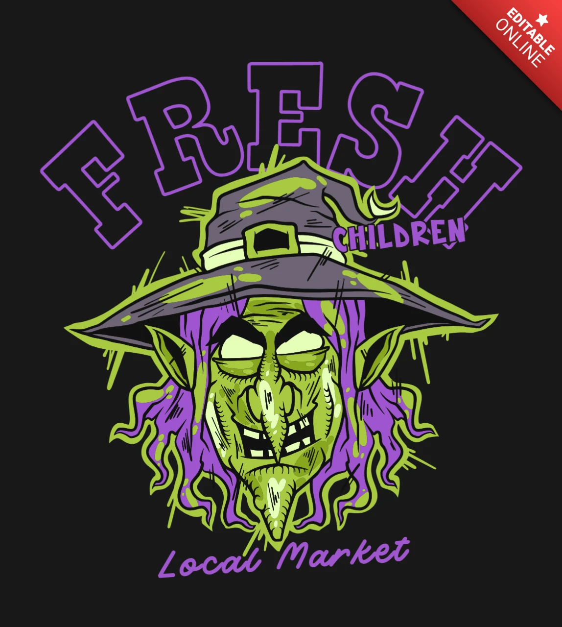 Editable Halloween-Themed Witch Design Template for Kids' Local Market