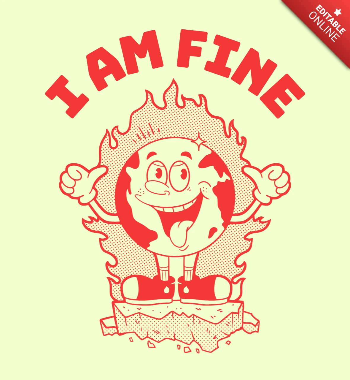 Ich bin ein feiner Erdkarton-auf-Feuer-T-Shirt-Design-Vorlage.