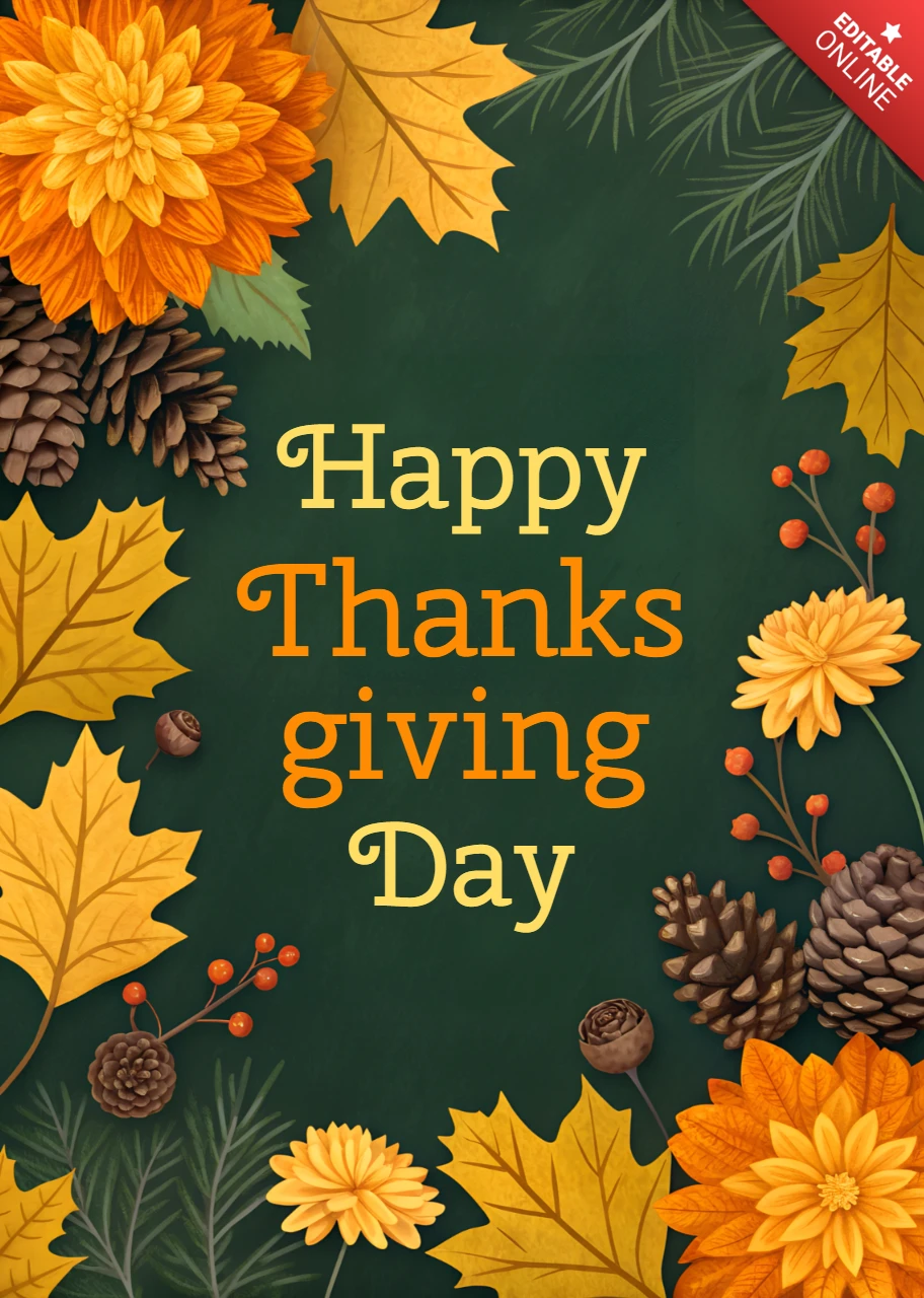 Autumn Floral Design Template for Thanksgiving Greeting Card