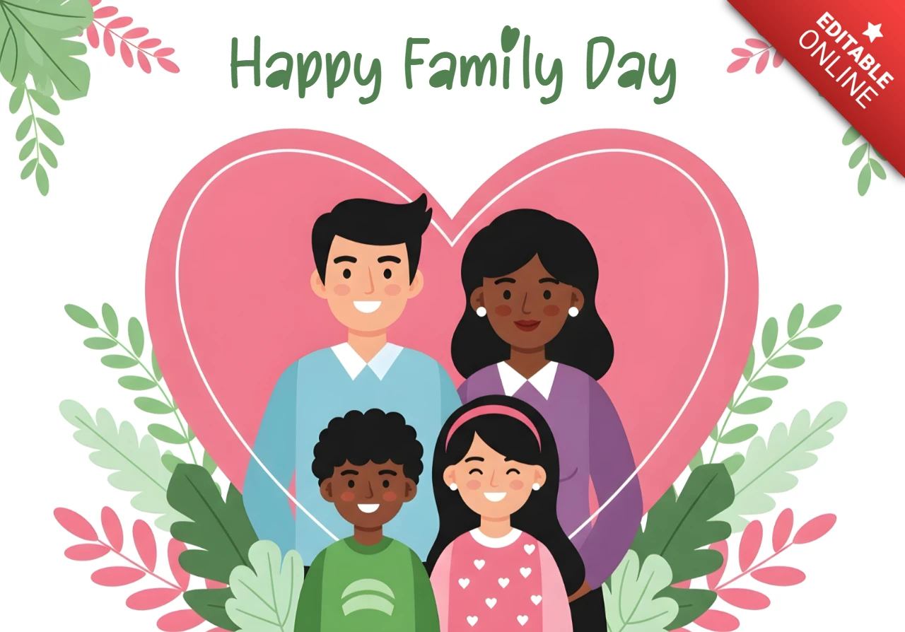 Happy Family Day Design Template with Heart Graphic for Greeting Card