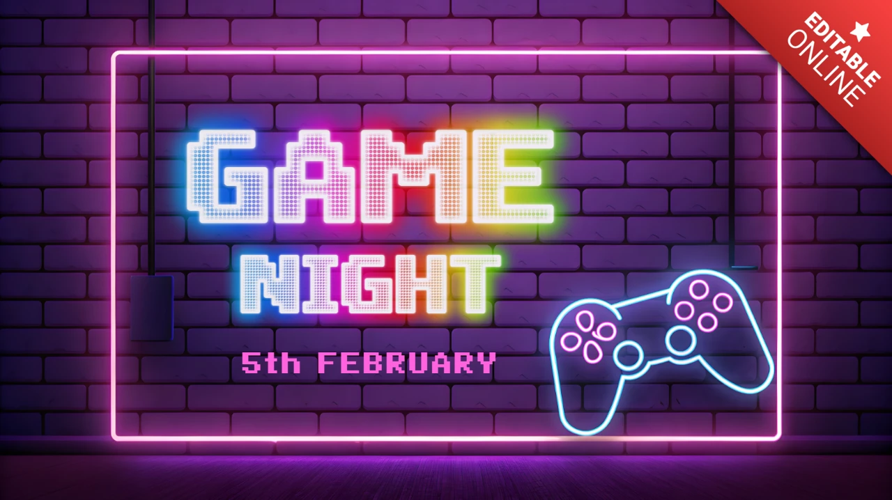 Modèle de soirée de jeu néon avec design de manette