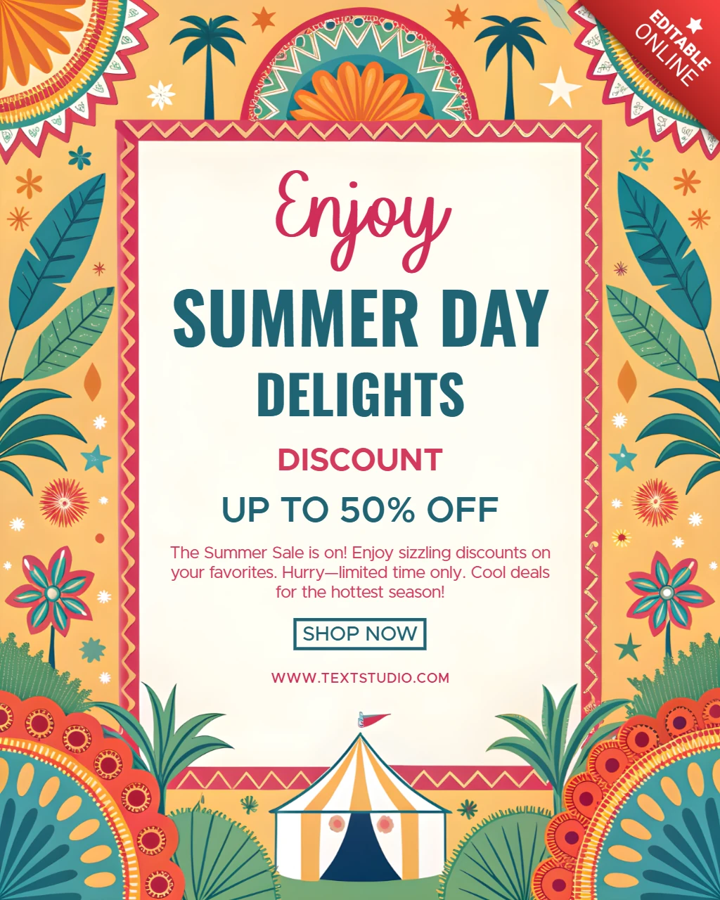 Lebendiges Sommerverkaufs-Template-Design mit tropischen Elementen
