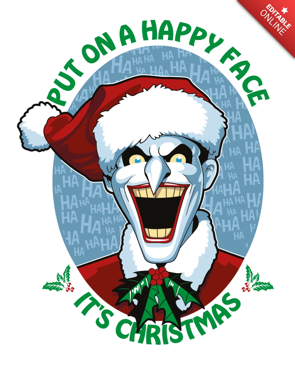 Happy Face Joker Christmas T-shirt Design Template