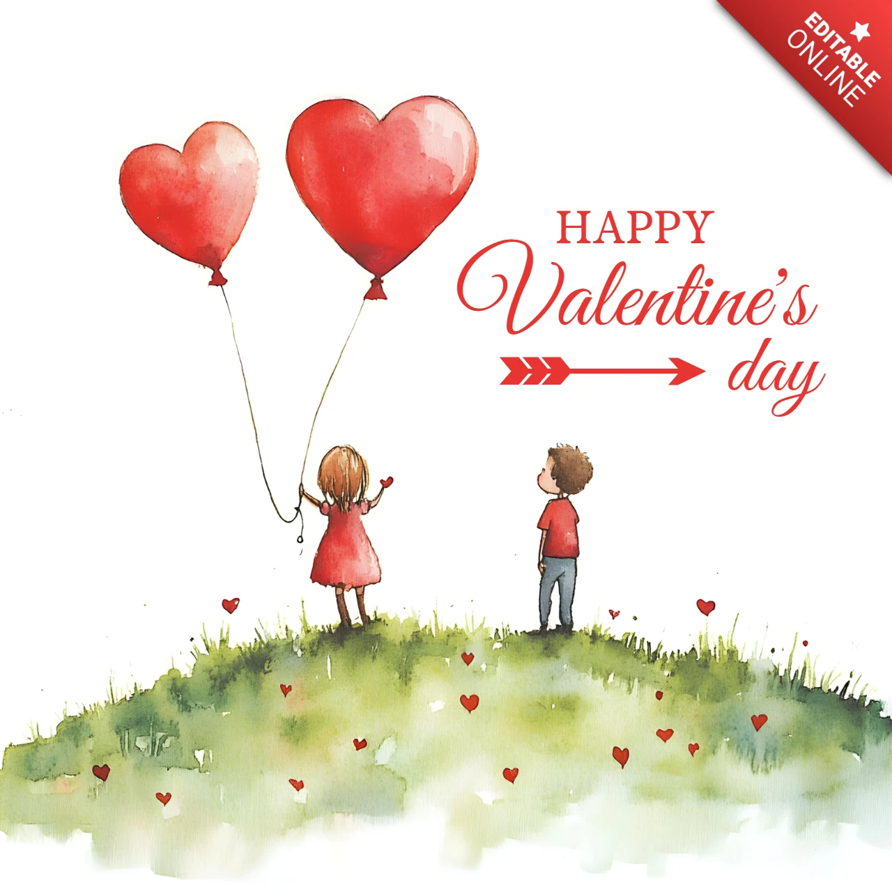 Tarjeta de San Valentín en acuarela con globos de corazón