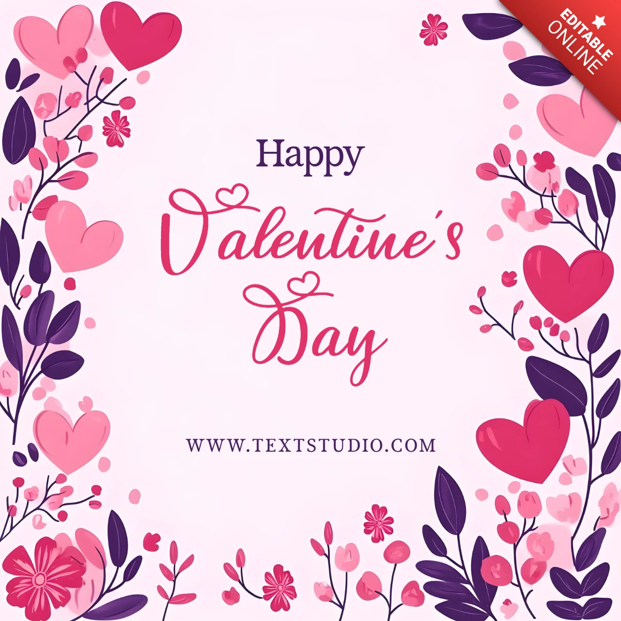 Plantilla de tarjeta floral rosa para San Valentín
