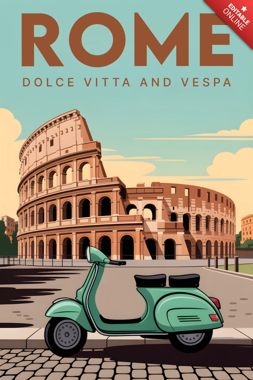 Rom Kolosseum und Vespa-Roller Illustration für Reiseposter-Vorlage
