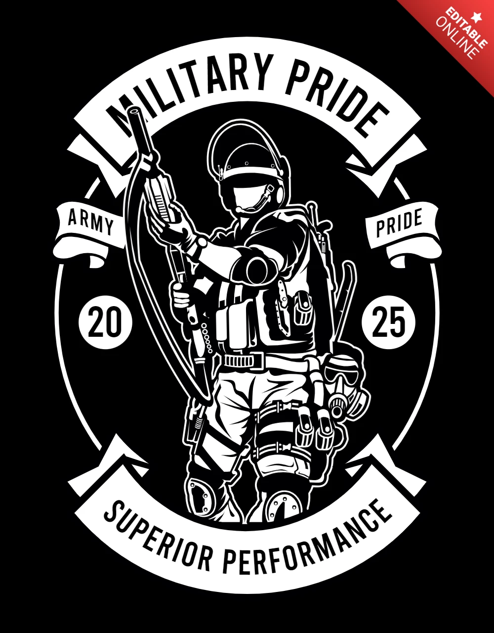 Orgullo militar rendimiento superior plantilla de diseño de camiseta
