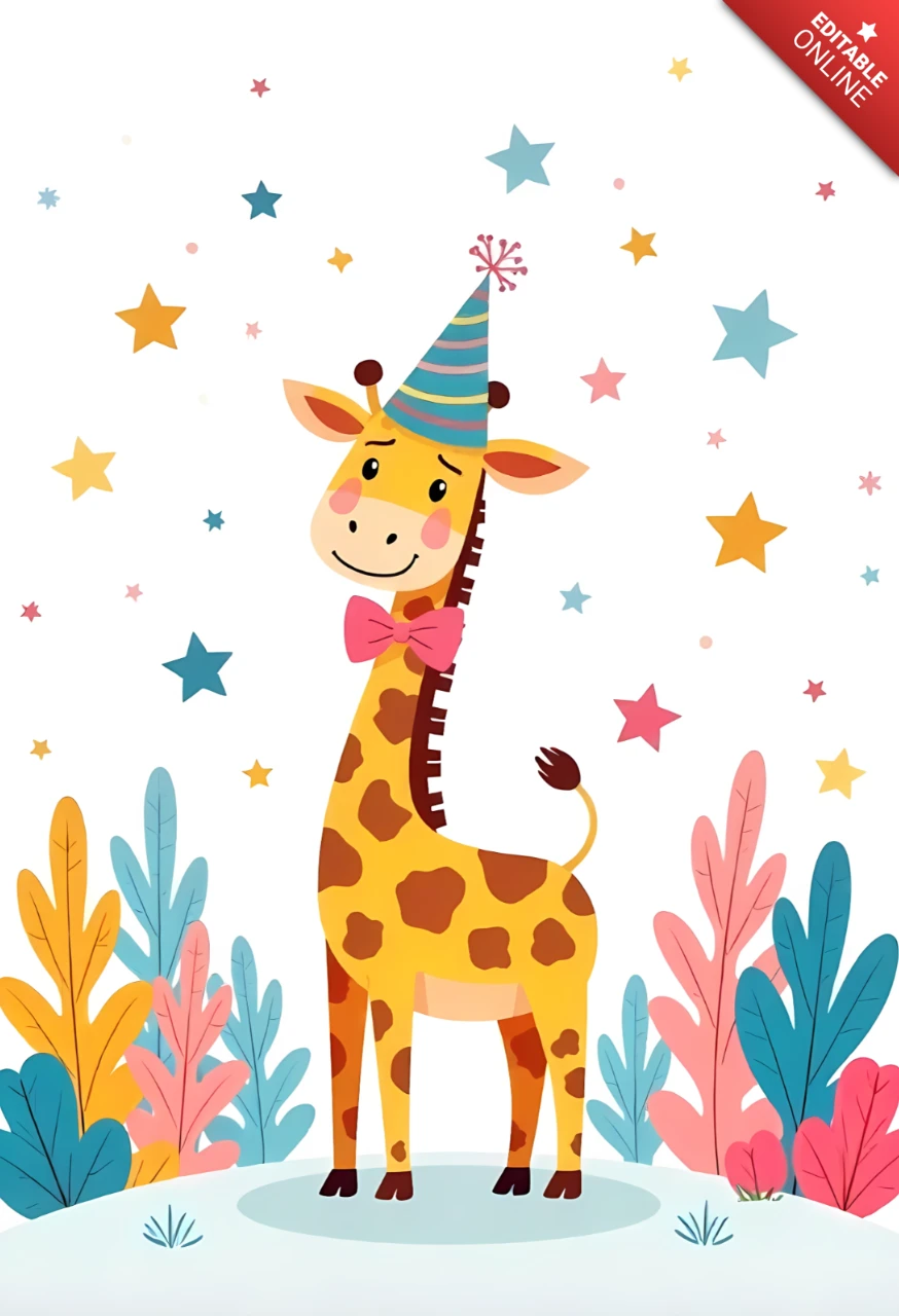 Bunte Giraffe Geburtstagsfeier Einladungsvorlage für Kinder