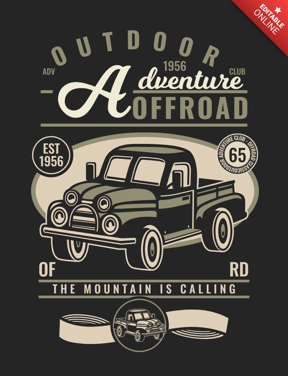 Retro Off Road Car T-shirt Design Template