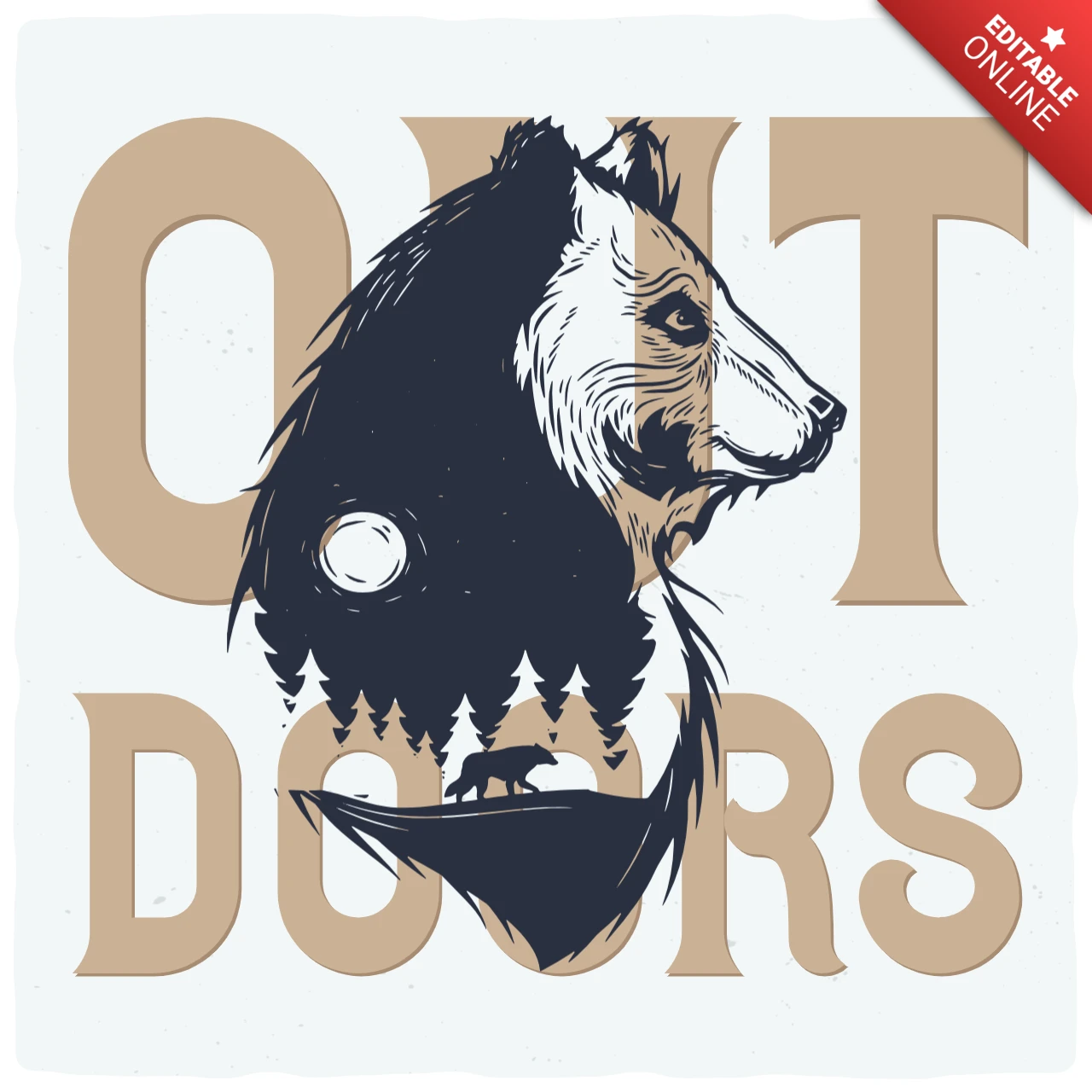 Outdoor Adventure Bear And Full Moon T-shirt Design Template