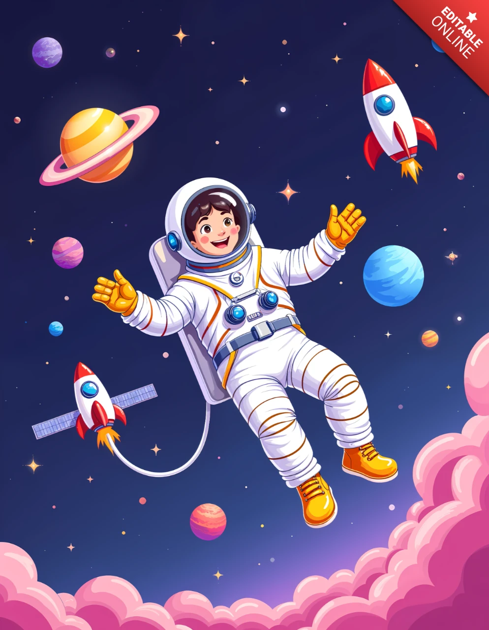 Modèle de conception d'aventures spatiales pour enfants pour des activités d'apprentissage amusantes
