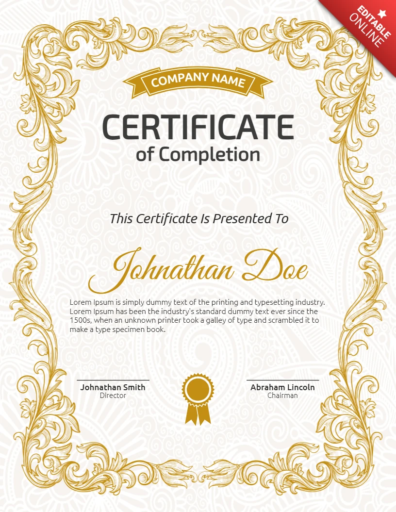 Elegant Certificate Of Recognition Vintage Frame Post Design Template