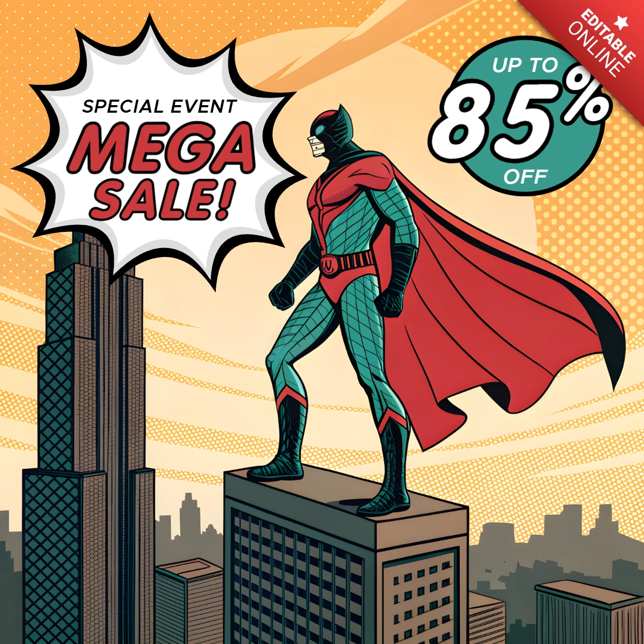 Comic-Stil Werbevorlage für Mega-Verkauf bei Sonderveranstaltung