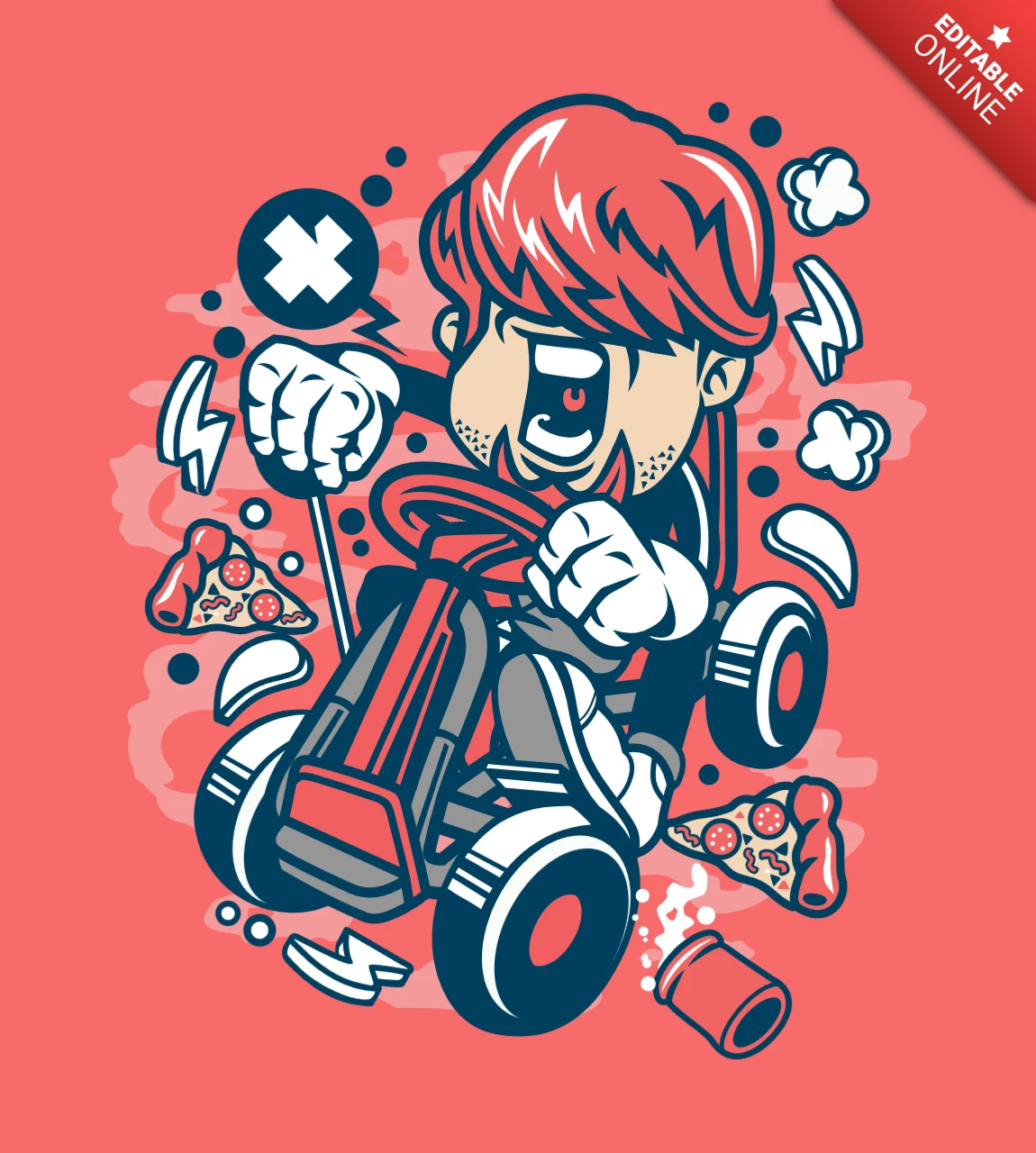 Karting Kid Cartoon Character T-shirt Design Template