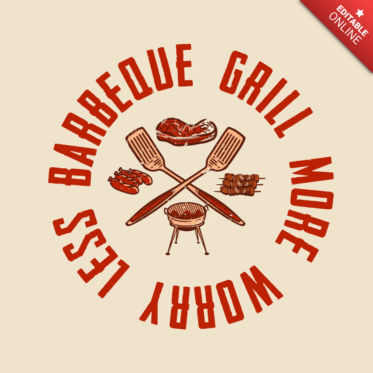 Barbeque Barty with Grilled Meat Vintage T-shirt Design Template
