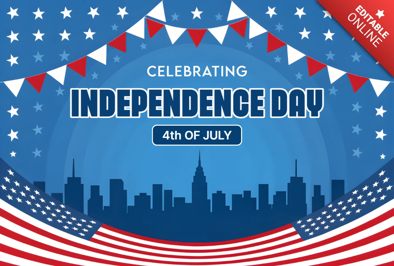 USA Independence Day Celebration Template with Skyline and Banners Design