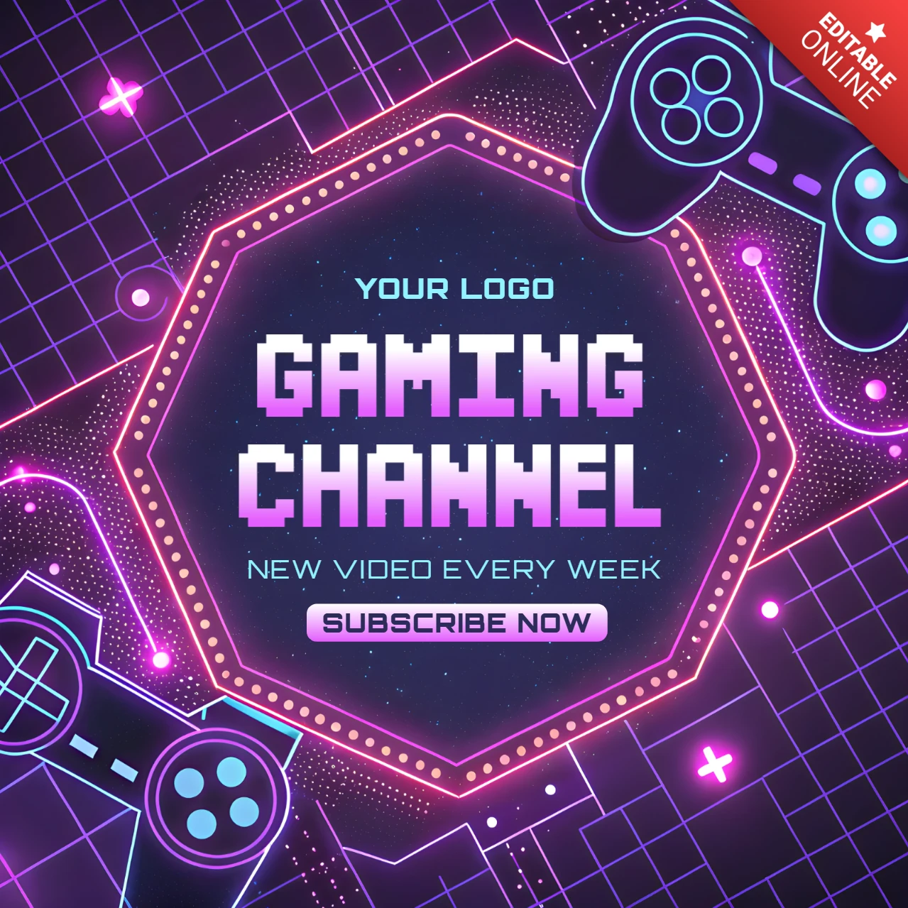 Modelo de canal de jogos neon para design do youtube