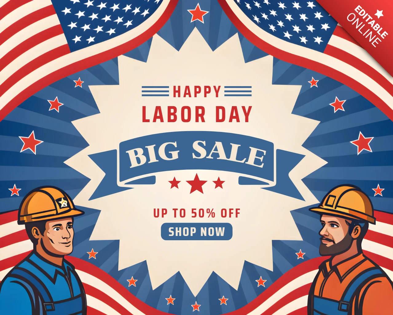 Vintage Labor Day Sale Design Template - Editable Promotional Banner