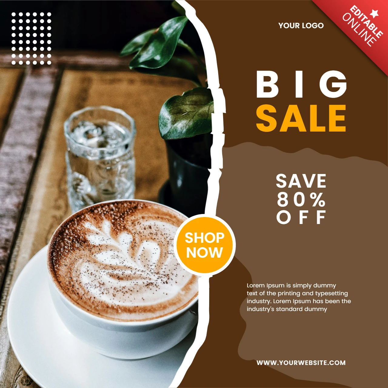 Plantilla de diseño de post para redes sociales de Big Sale Coffee