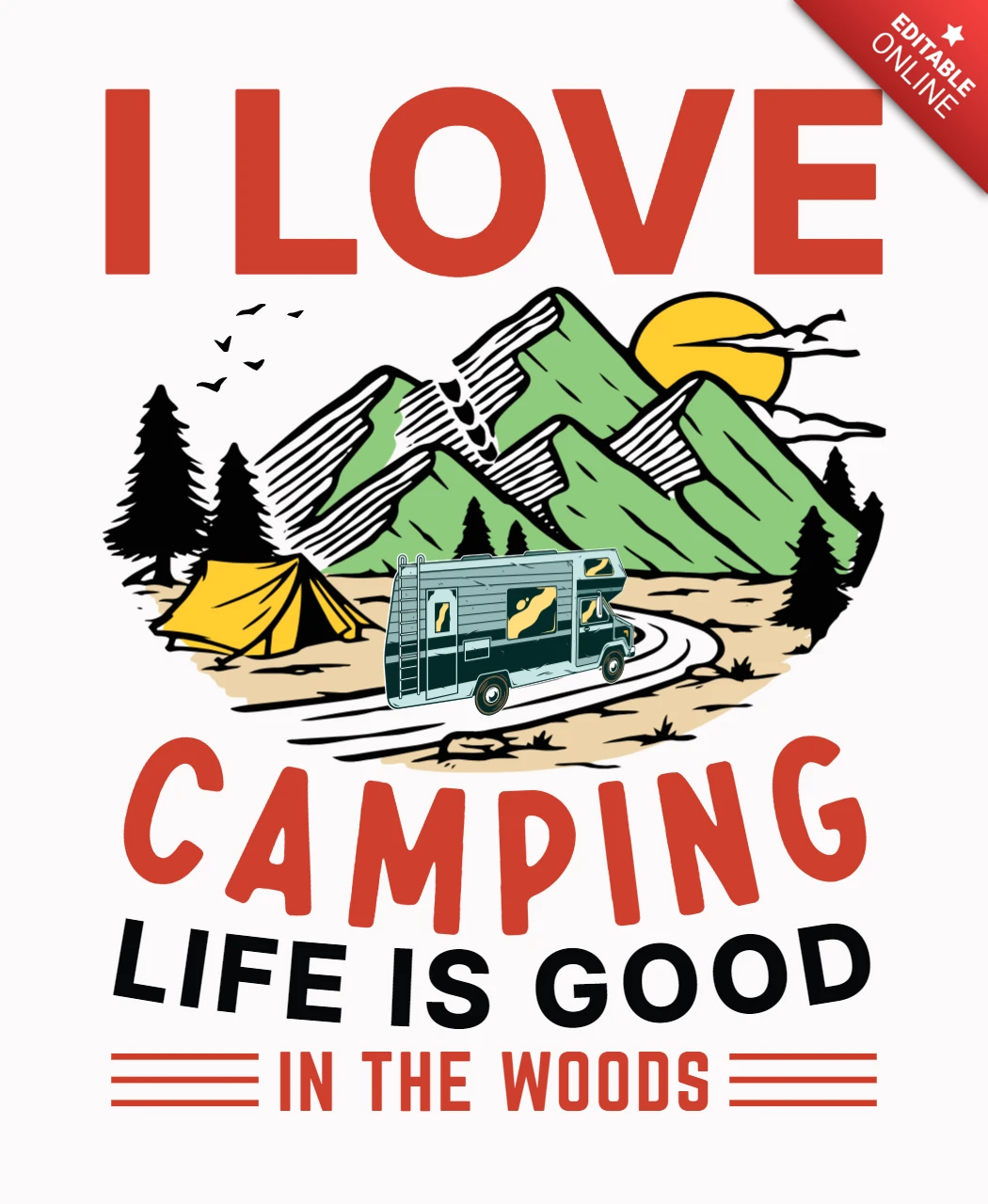 Modèle de t-shirt "I love camping" (J'aime le camping)