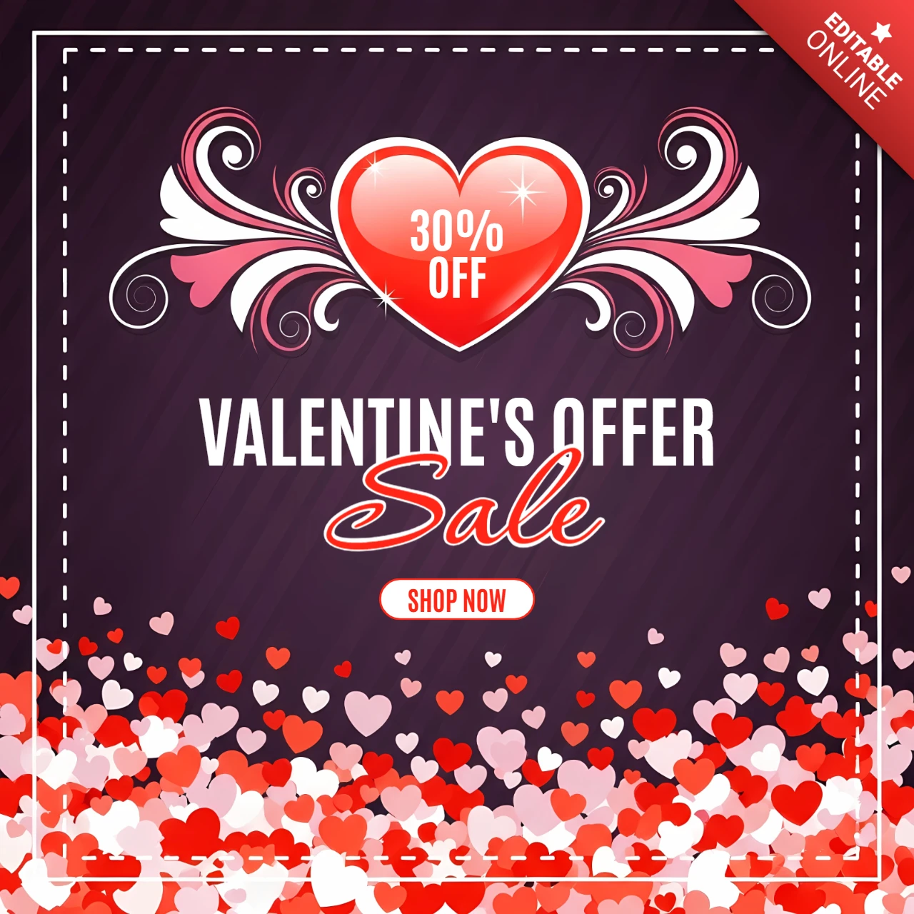 Plantilla de venta del día de San Valentín con diseño de corazones para volantes promocionales
