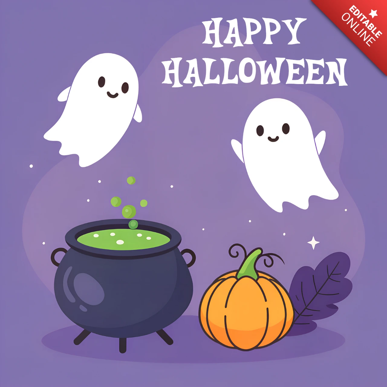 Surcharge de mignonnerie fantômes design plat pour modèle de carte de vœux d'Halloween violet