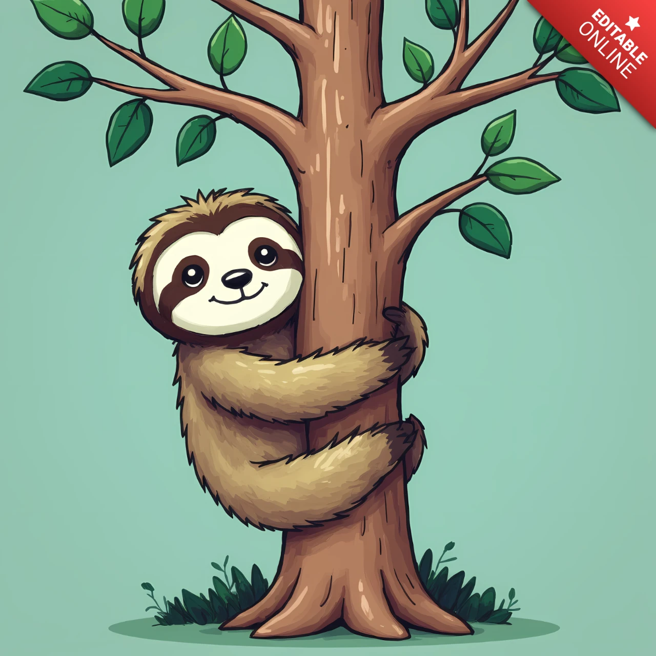 Adorable perezoso abrazador de árboles plantilla de diseño de dibujos animados para productos infantiles