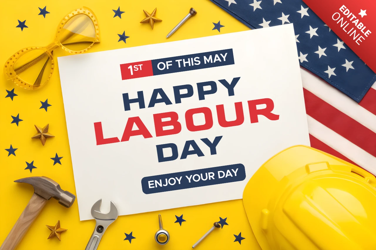 Plantilla editable para la celebración del día del trabajo - diseño gráfico audaz para el 1 de mayo
