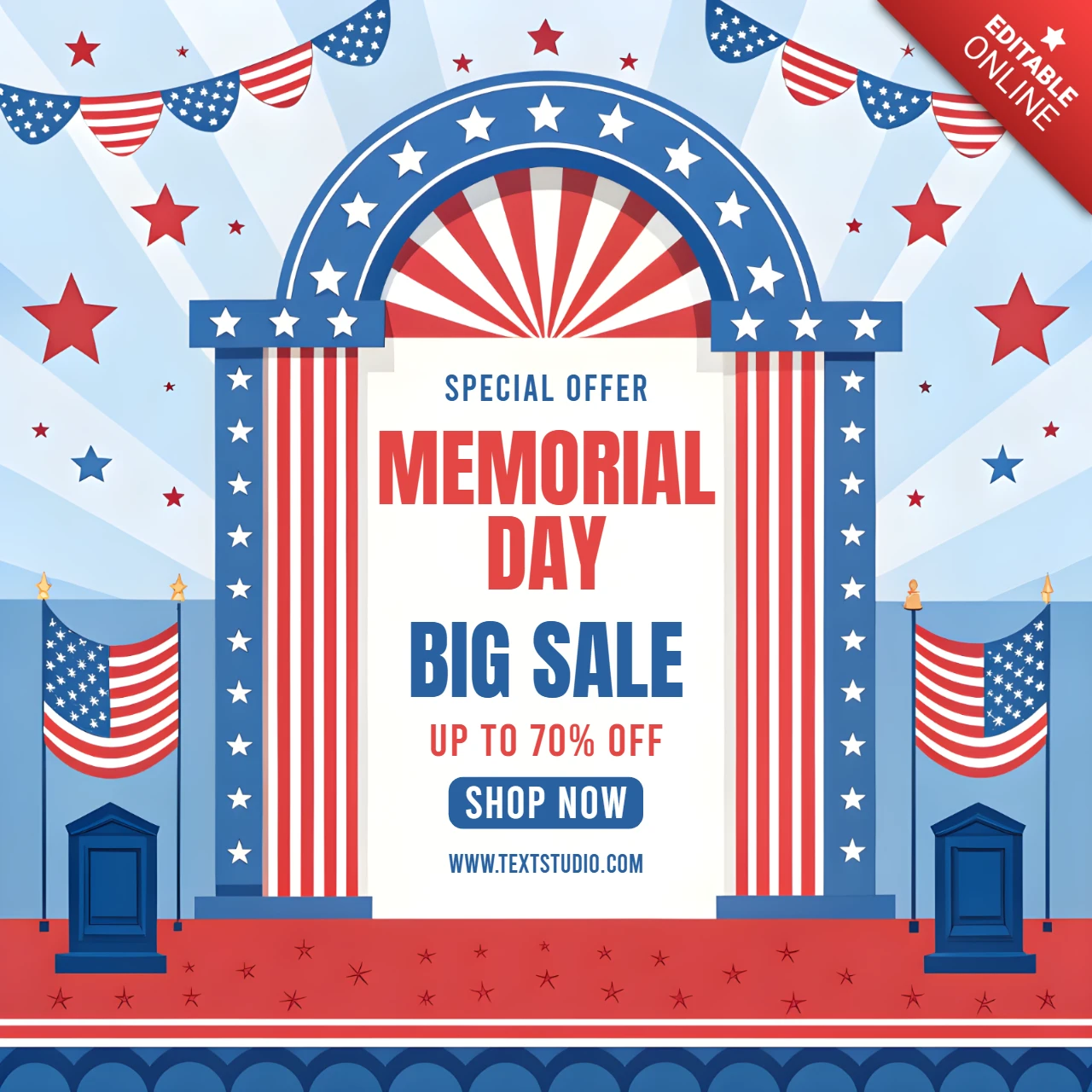 Modèle de conception de vente pour le jour commémoratif patriotique - graphiques festifs modifiables pour promotions