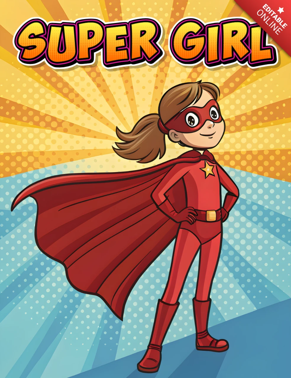 Design del template in stile fumetto di Supergirl per t-shirt per bambini