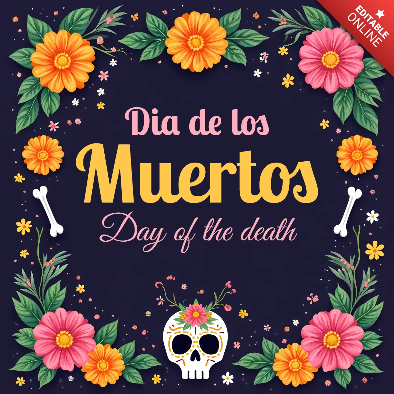 Modelo de design floral para pôsteres de celebração do Dia de los Muertos