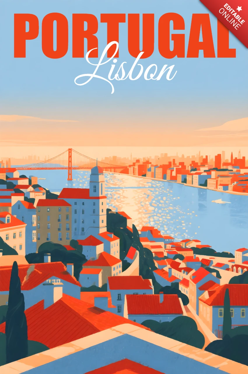 Lissabon Portugal Retro-Design-Vorlage für Reiseposter