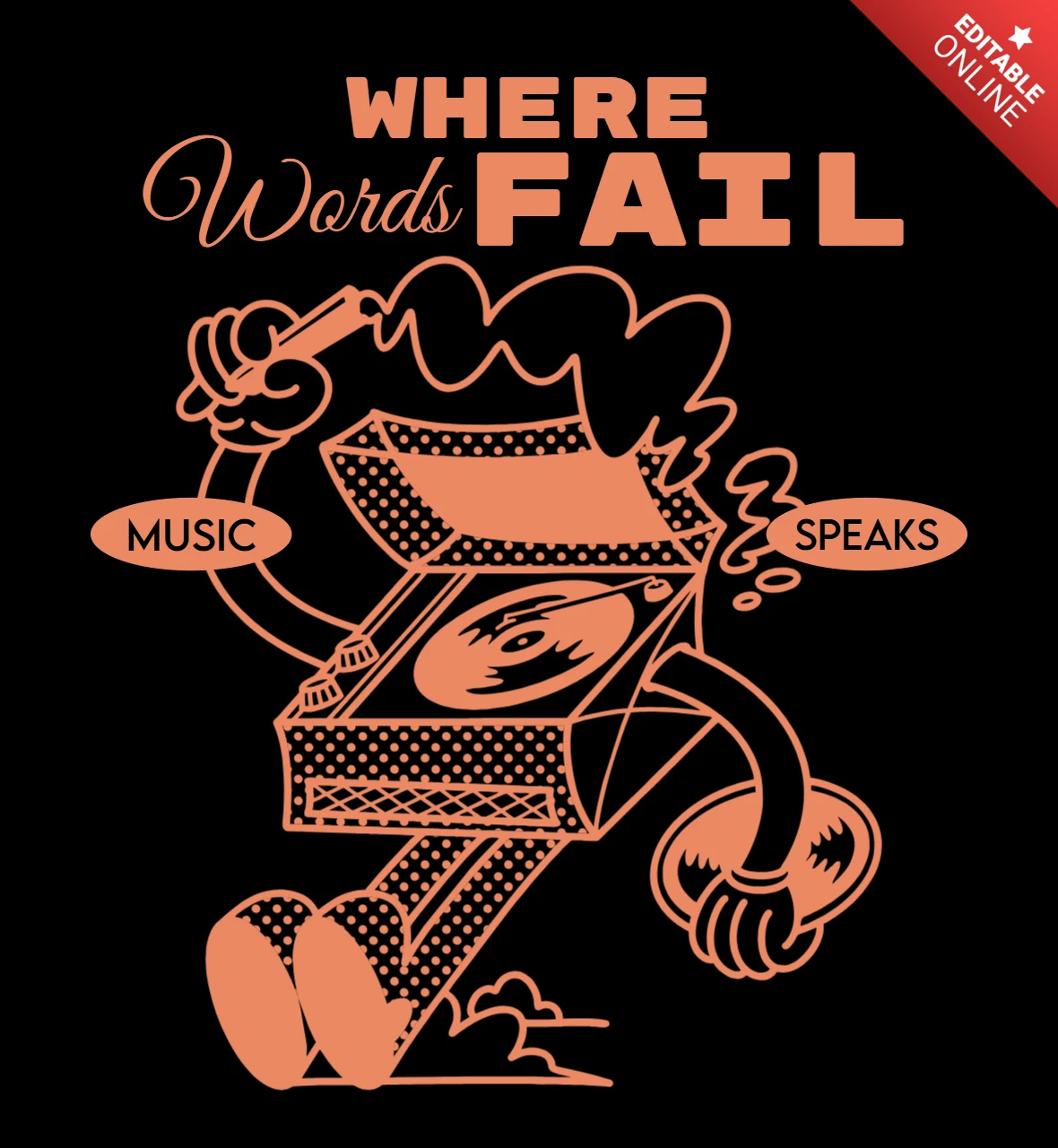 Donde las palabras fallan, la música habla diseño de camiseta de vinilo artístico