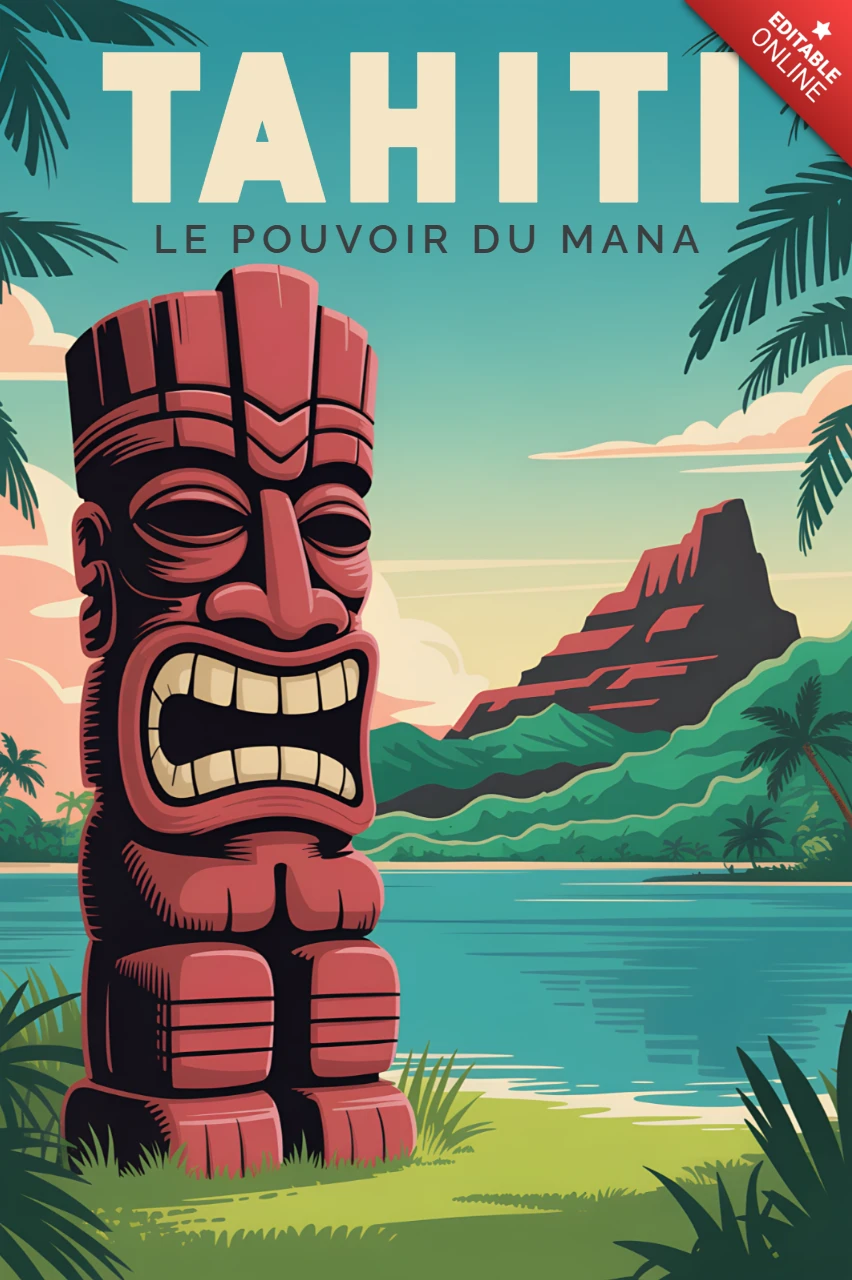 Modello di design tiki tropicale per poster di viaggio