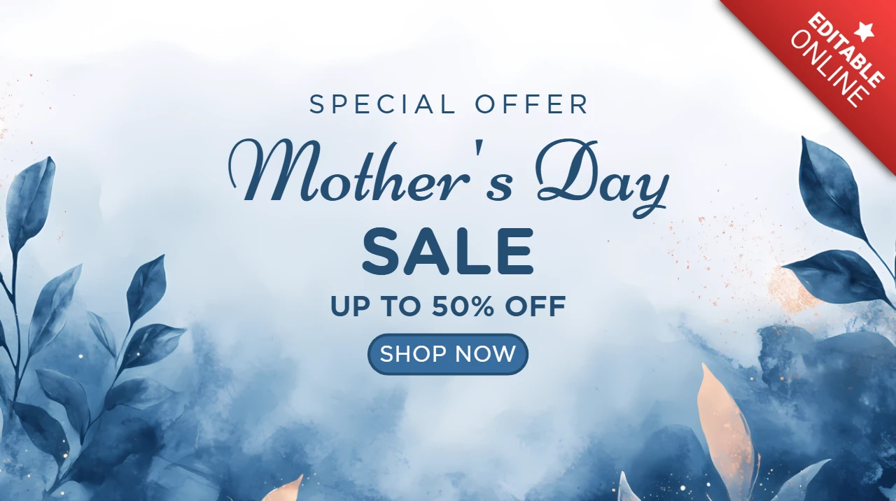 Elegant Blue Watercolor Mother's Day Design For Marketing Banner