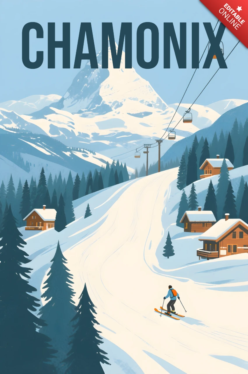 Chamonix Ski-Abenteuer Designvorlage für Poster