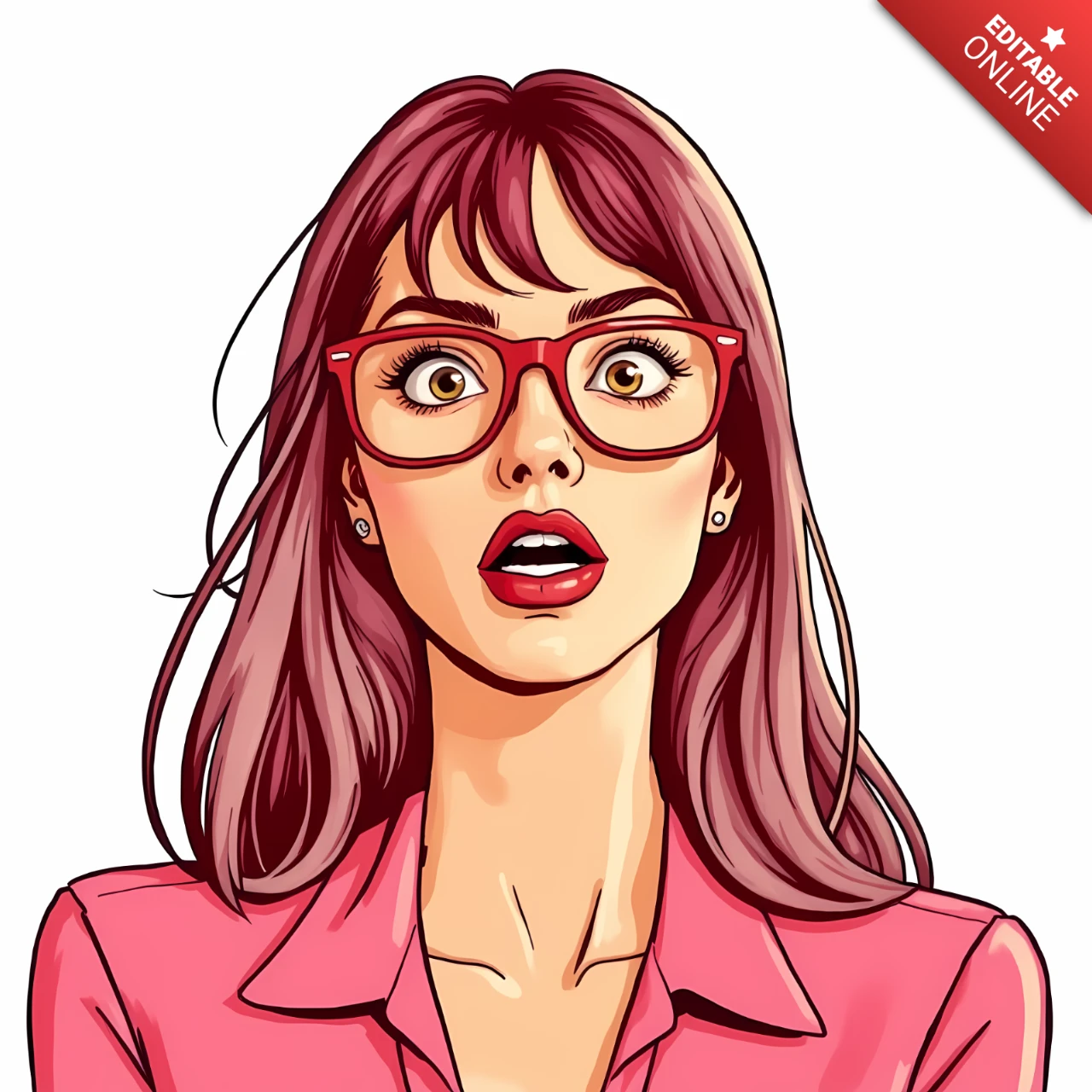 Modèle graphique modifiable représentant une femme surprise avec des lunettes